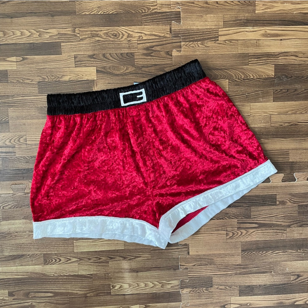 Santa’s Red Velvet Shorts with Black Belt Waistband Medium